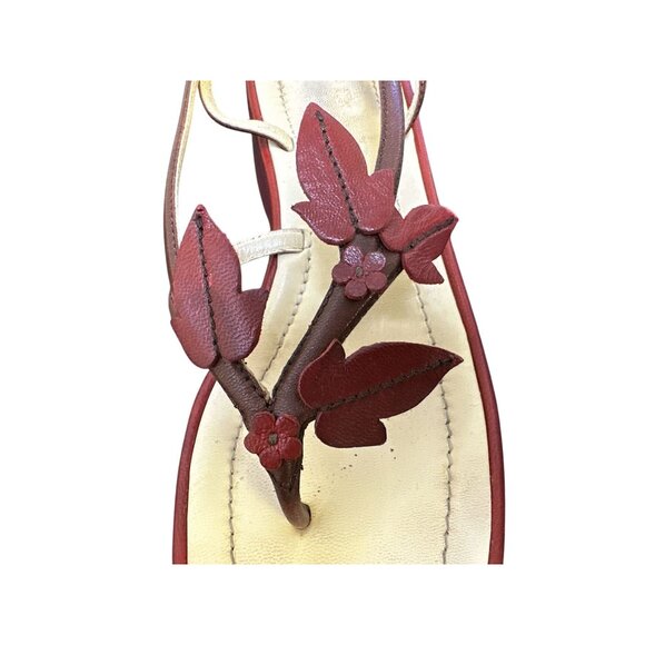 Prada Red & Beige Leather Floral Platform Sandals w/Adjustable Strap Size 5.5 - Picture 3 of 10